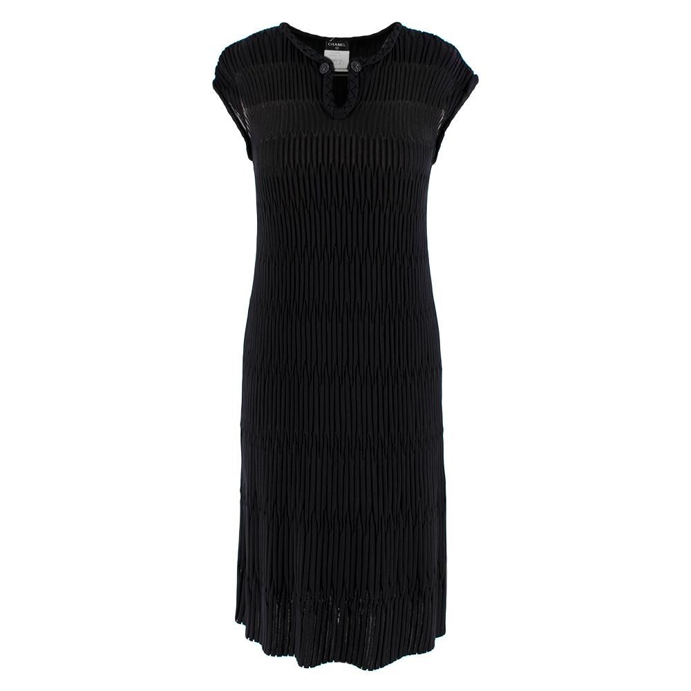 Chanel Black Pleated Chain Detail Button Neck Dress - Size US 0-2 4