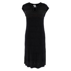 Chanel Black Pleated Chain Detail Button Neck Dress - Size US 0-2