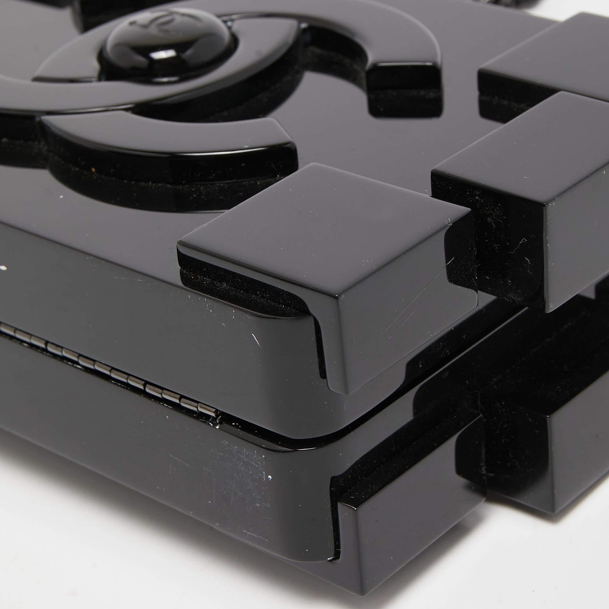 Chanel Black Plexiglass Boy Brick Lego Clutch For Sale 4