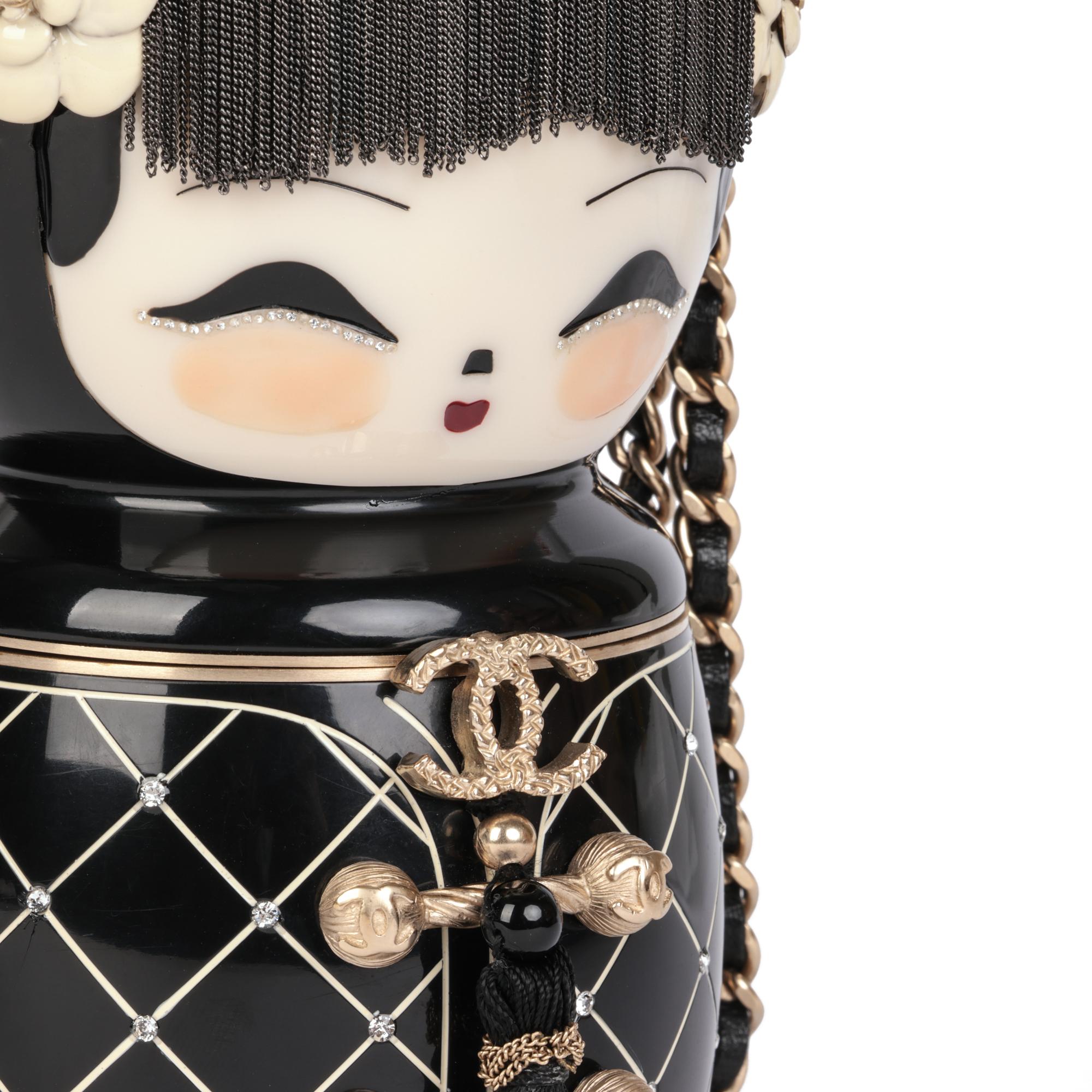 Women's Chanel Black Plexiglass & Enamel Paris-Shanghai China Doll Minaudiere