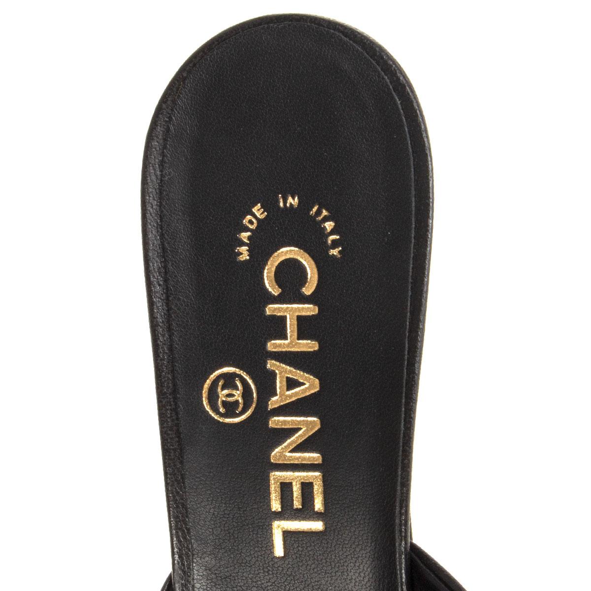 Black CHANEL black Pointed Toe PEARL KITTEn HEEL Mules Shoes 38.5