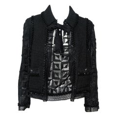 Chanel Black Pointelle Lace Twin Set Decorated w/ Strass Crystals 
09 Cruise