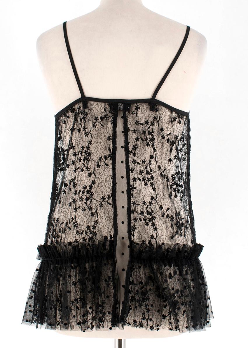 Chanel Black Polka Dot Tulle & Floral Lace Cami Top - Size Estimated M In New Condition In London, GB