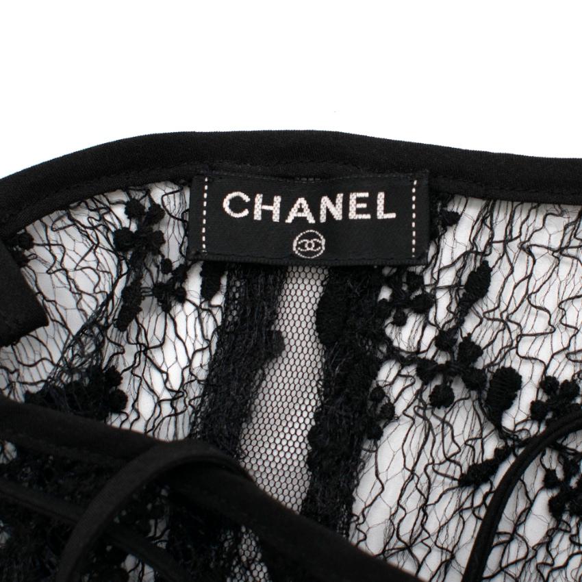 Women's Chanel Black Polka Dot Tulle & Floral Lace Cami Top - Size Estimated M