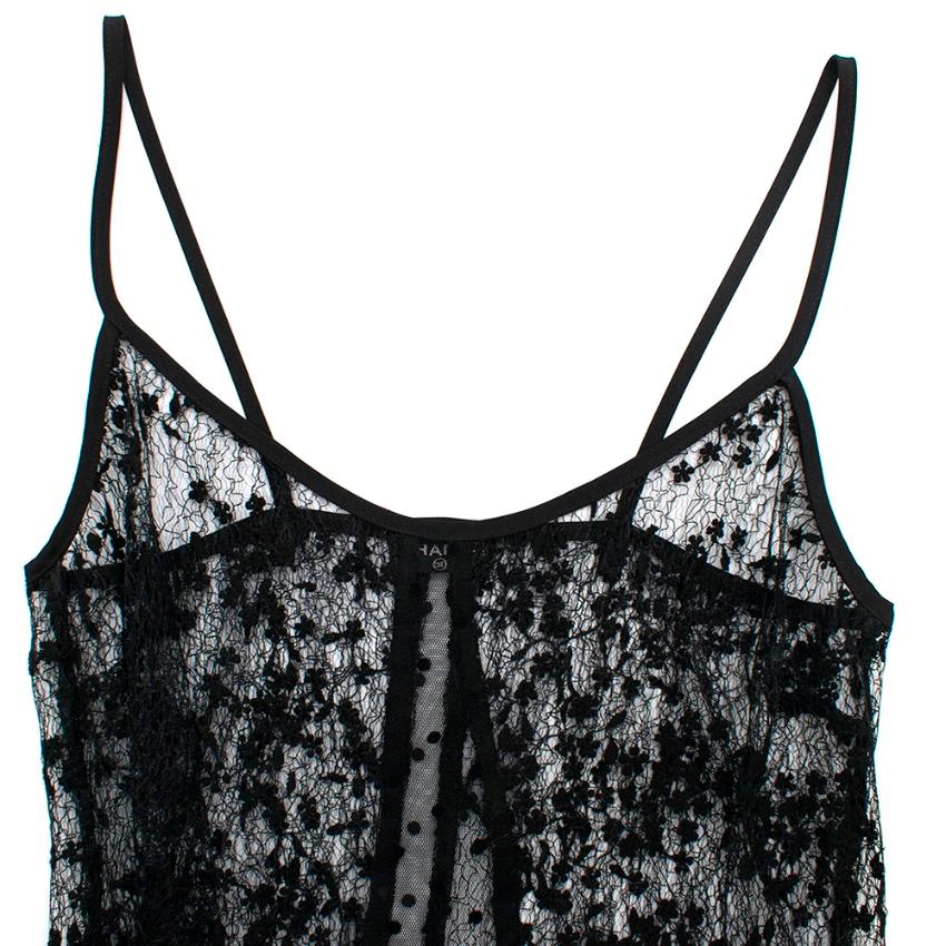 Chanel Black Polka Dot Tulle & Floral Lace Cami Top - Size Estimated M 1