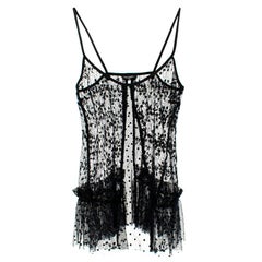 Chanel Black Polka Dot Tulle & Floral Lace Cami Top - Size Estimated M
