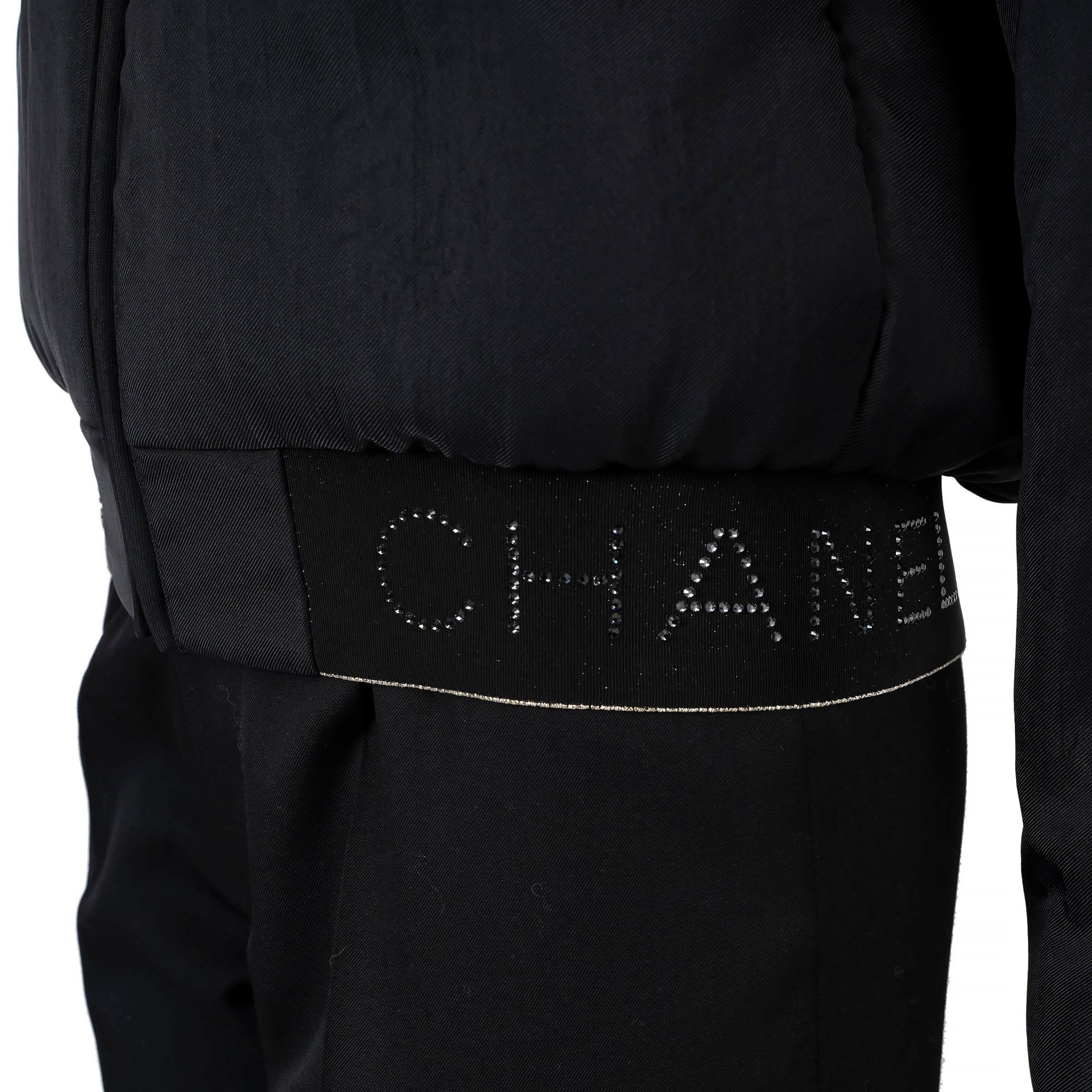 Chanel nero poliammide 2020 20N COCO NEIGE LOGO WASIT BOMBER Giacca 34 XS in vendita 1