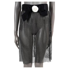 CHANEL black polyamide 2022 22S CAMELLIA CRYSTAL FISHNET Skirt 36 XS