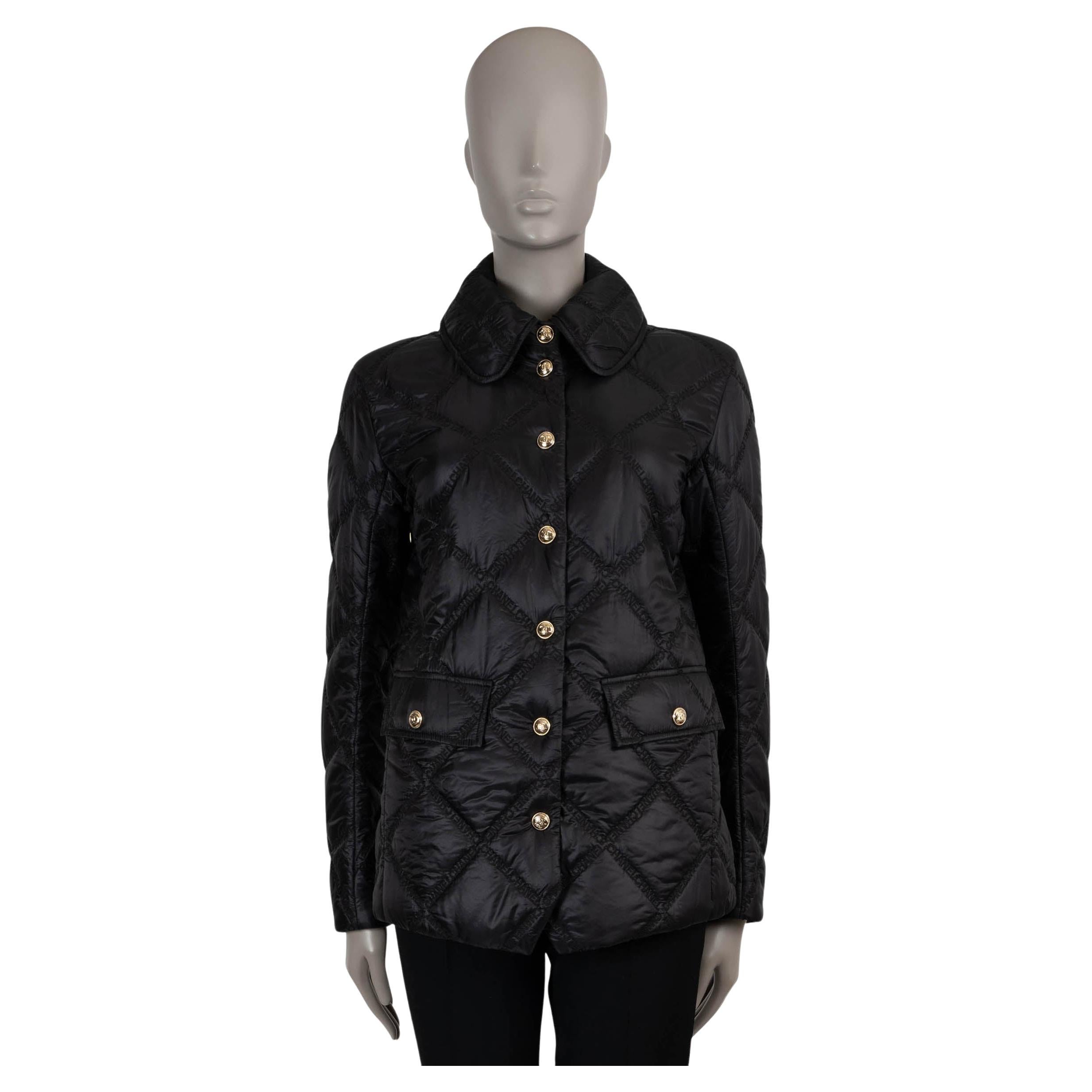 CHANEL noir polyamide 20K LOGO QUILTED PUFFER Veste 40 M en vente
