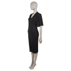 CHANEL black polyester 2017 17P CAPE SLEEVE BACKLESS RIB-KNIT Dress 36 XS