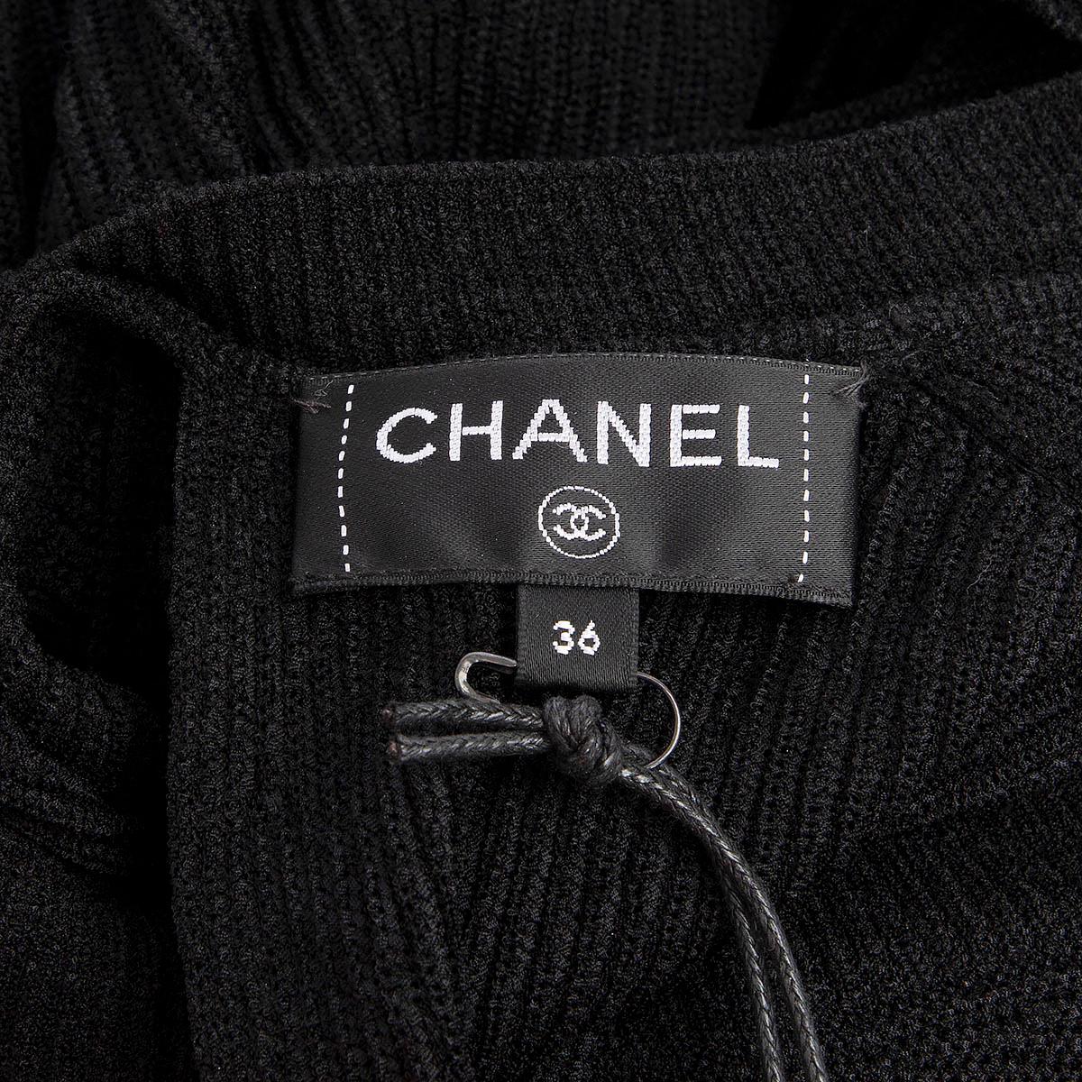 CHANEL black polyester 2017 17P CAPE SLEEVE BACKLESS RIB-KNIT Dress 36 XS For Sale 1
