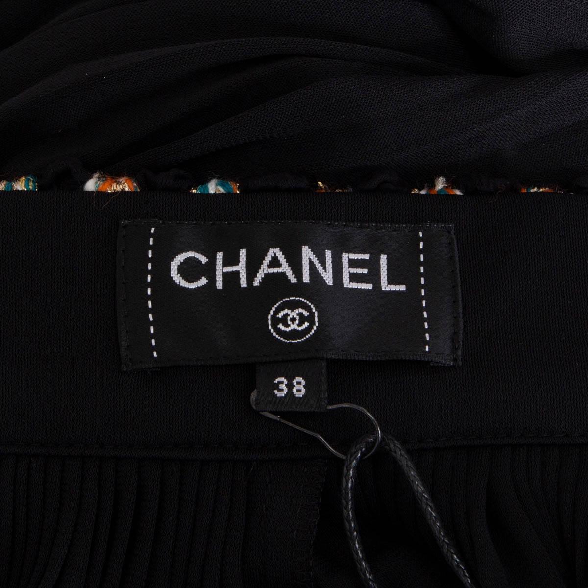 CHANEL black polyester 2018 GREECE TWEED TRIM PALAZZO Pants 38 S For Sale 1