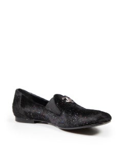 Chanel Black Pony Hair CC Glitter Loafers Size IT 38.5