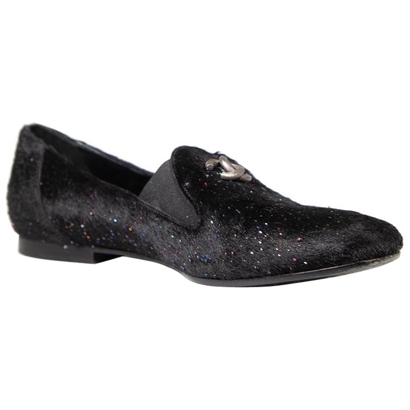 Chanel Mocassini in pelo di cavallino nero CC Glitter Taglia IT 38.5