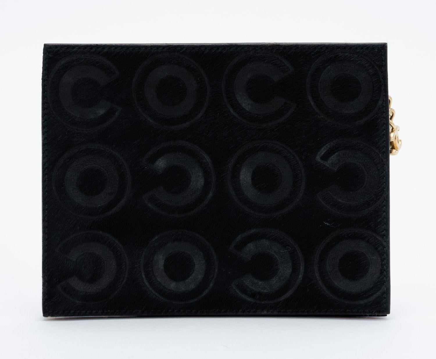 Chanel Black Pony Hair Coco Pouch In Excellent Condition For Sale In West Hollywood, CA