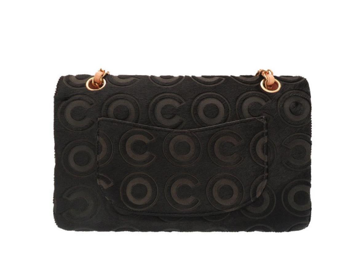 Chanel Black Ponyhair Leather CoCo Gold Medium Evening Shoulder Flap Bag In Good Condition In Chicago, IL