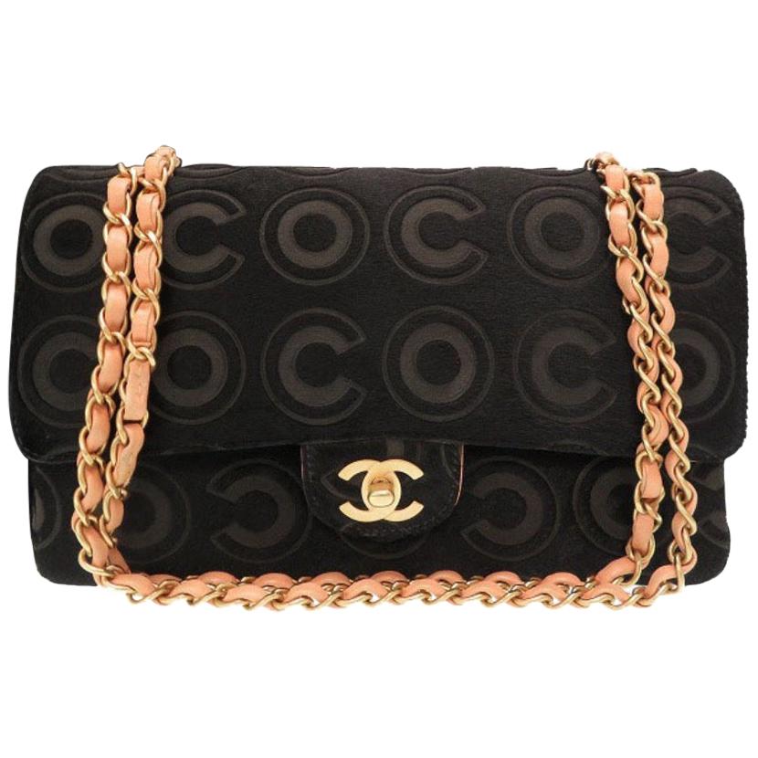 Chanel Black Ponyhair Leather CoCo Gold Medium Evening Shoulder Flap Bag
