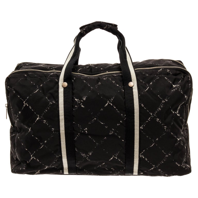 Chanel Black Printed Nylon Travel Line Duffle Bag For Sale at 1stDibs