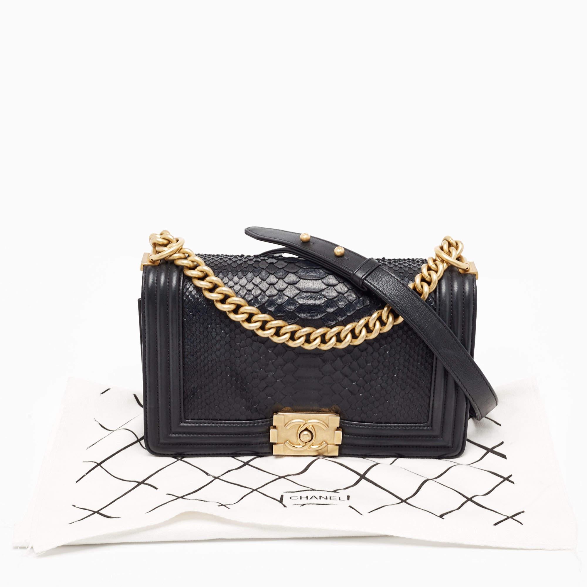 Chanel Black Python and Leather Medium Boy Flap Bag 11