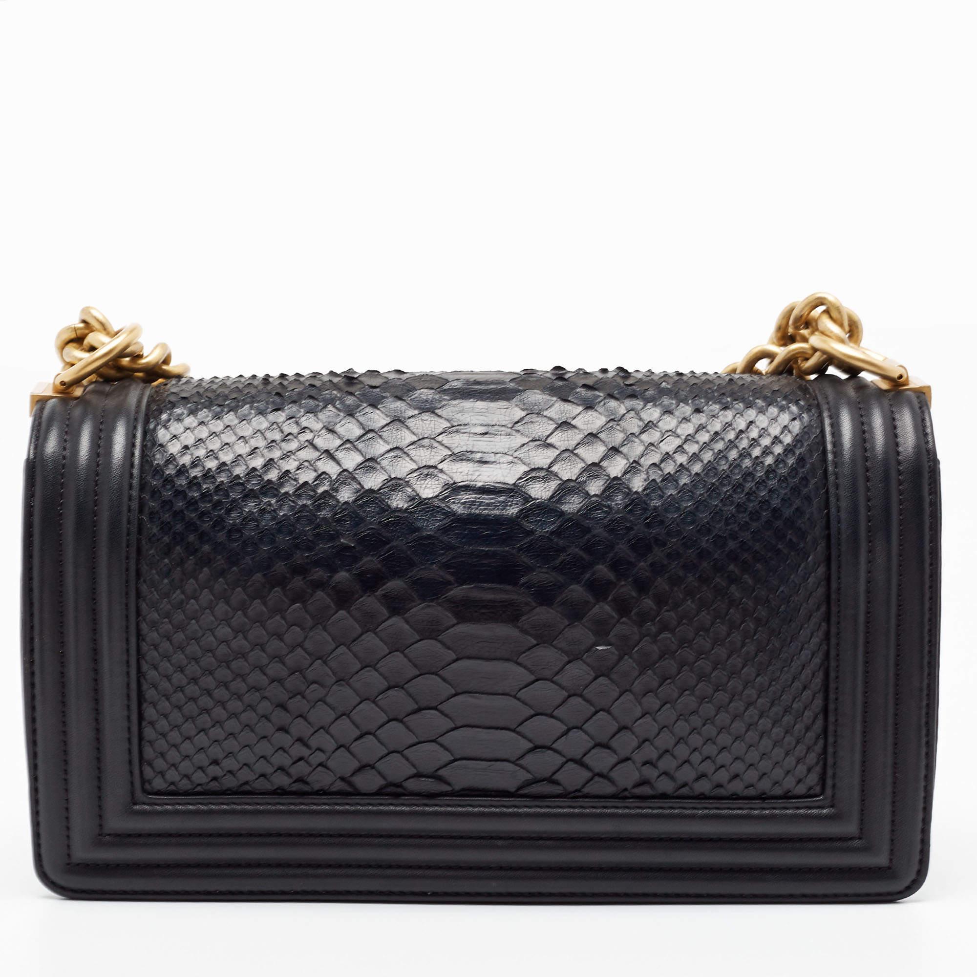 Chanel Black Python and Leather Medium Boy Flap Bag 3