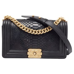 Chanel Black Python and Leather Medium Boy Flap Bag