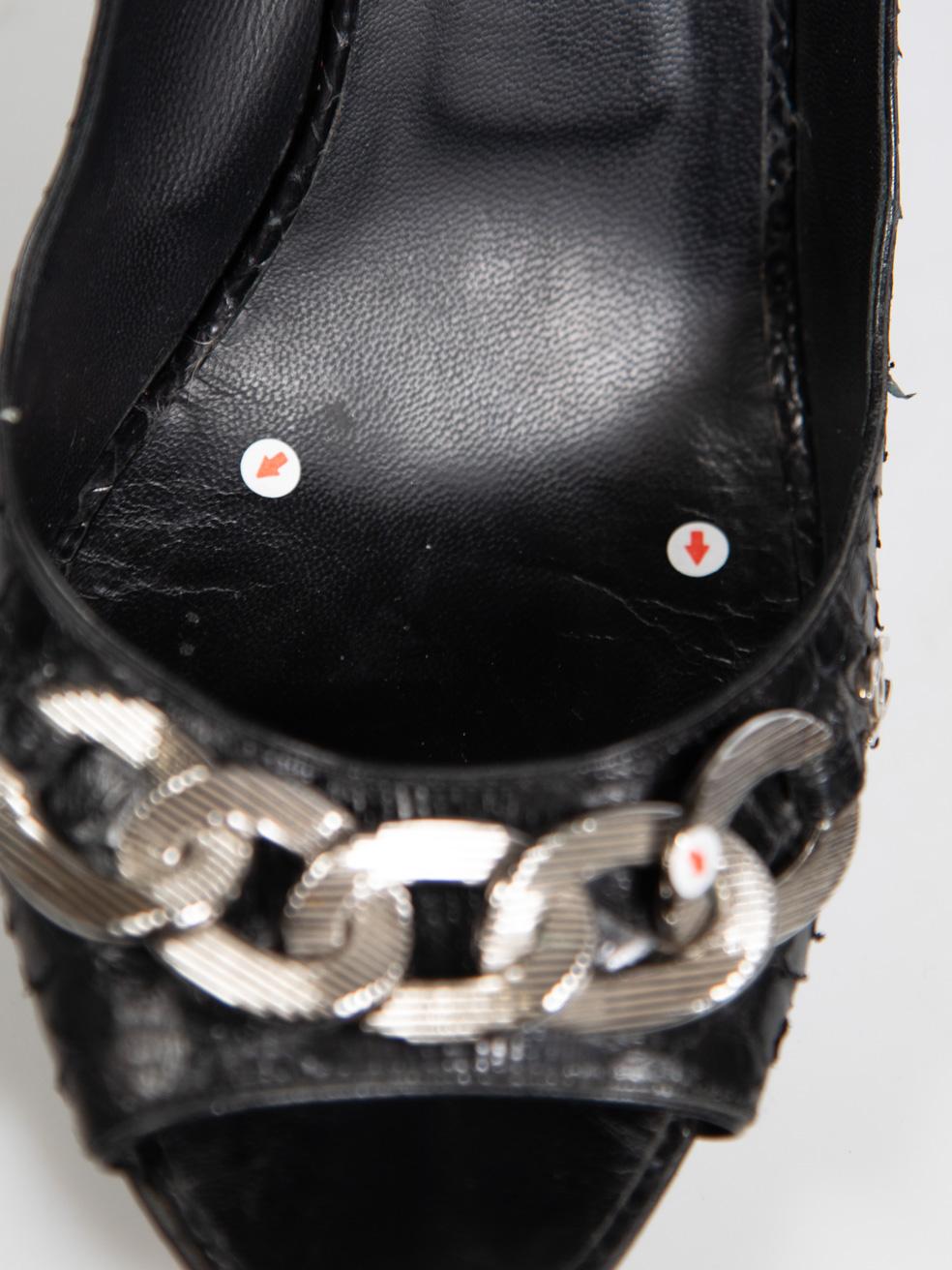 Chanel Black Python CC Chain Peep Toe Heels Size IT 41 2