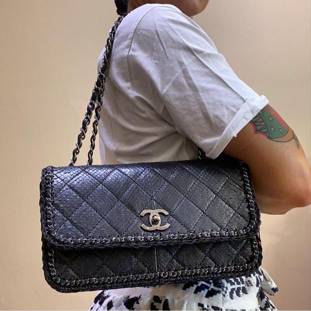 Chanel Black Python Classic Bag 6