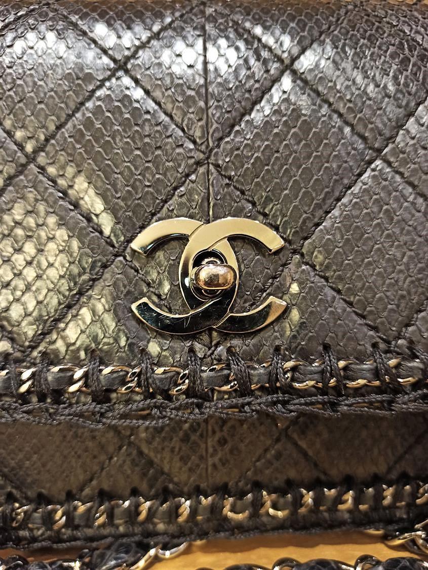Women's Chanel Black Python Classic Bag