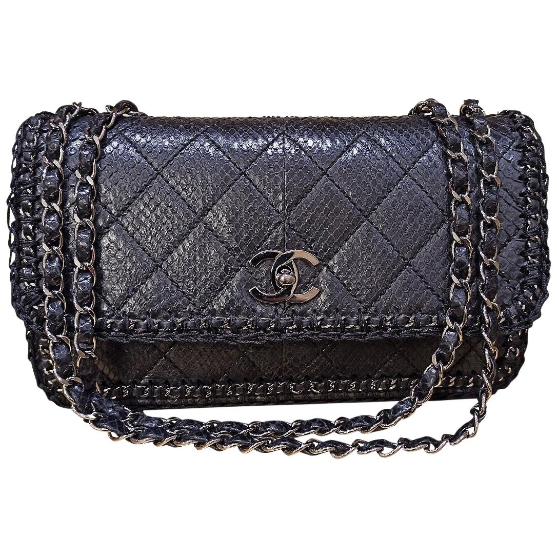 Chanel Black Python Classic Bag