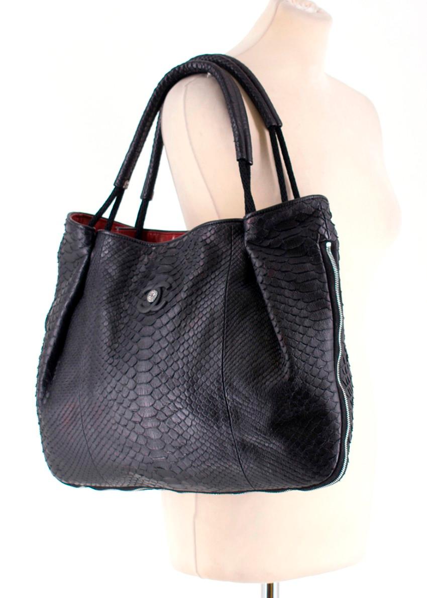 Chanel Black Python Large Classic Shopper Tote For Sale 2