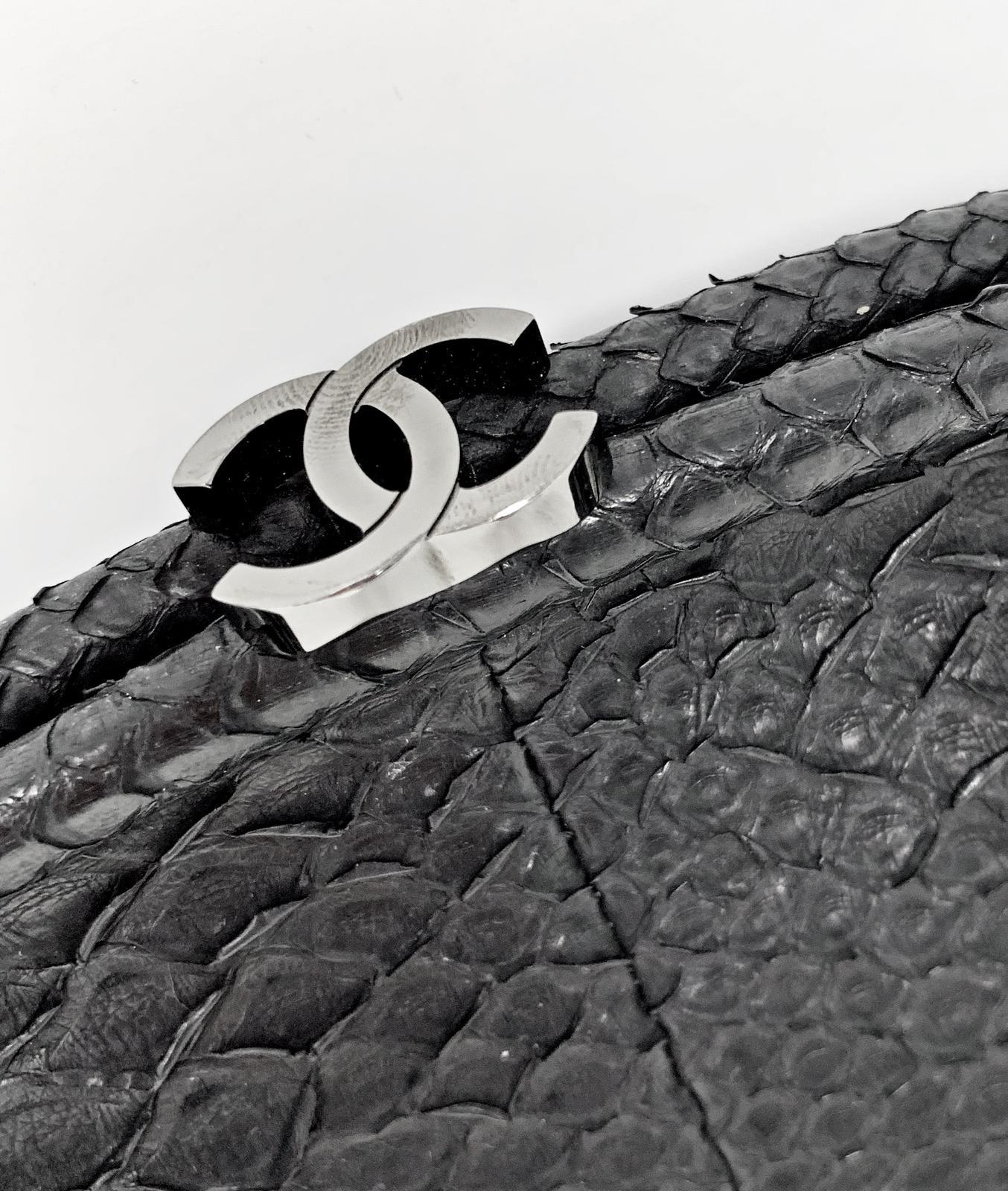 Women's or Men's Chanel Black Python Leather Timeless Clutch, 2011