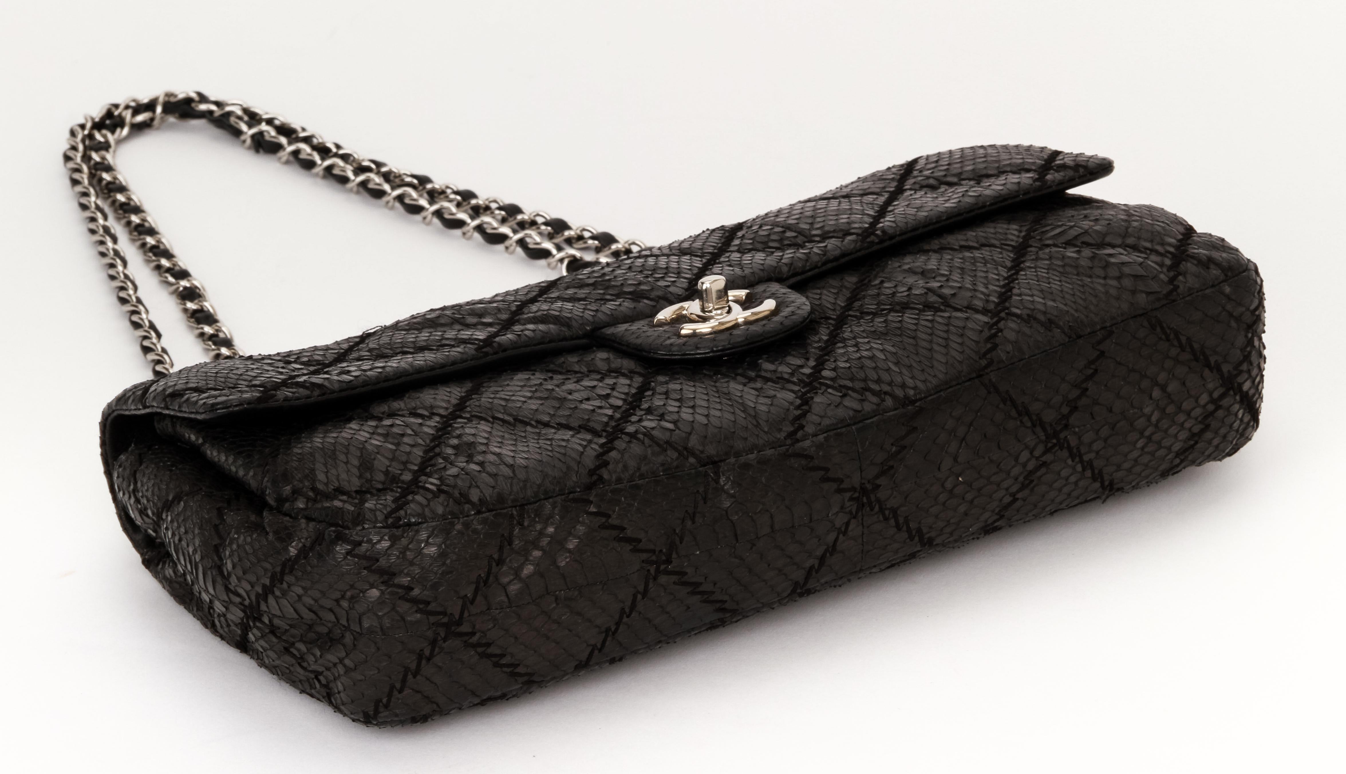 Chanel Black Python Single Flap Bag In Excellent Condition In West Hollywood, CA
