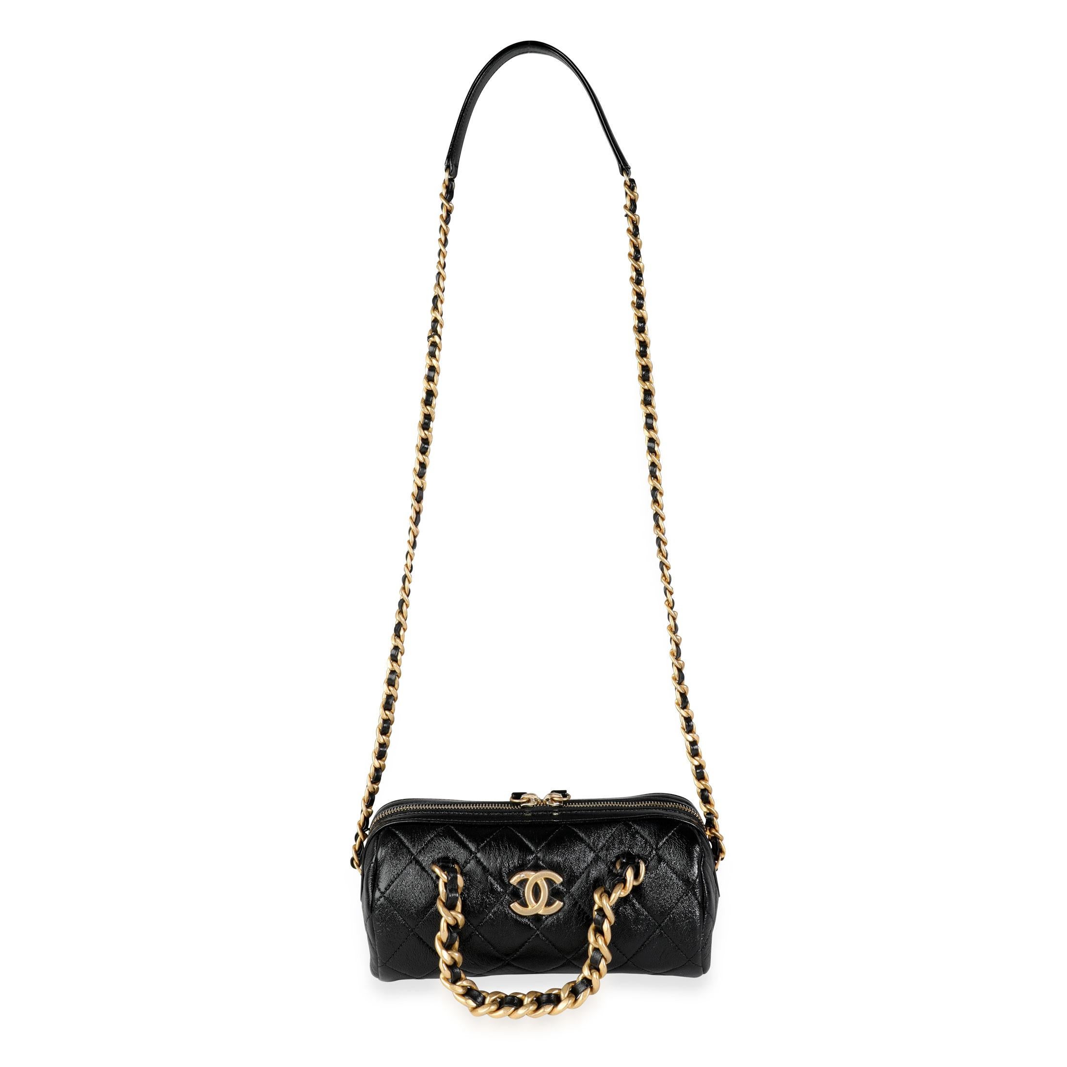 Listing Title: Chanel Black Quikted Shiny Lambskin Small Fashion Therapy Bowling Bag
SKU: 115383
Condition: Pre-owned (3000)
Handbag Condition: Mint
Condition Comments: Mint Condition. Plastic on hardware. No visible signs of wear.  Final