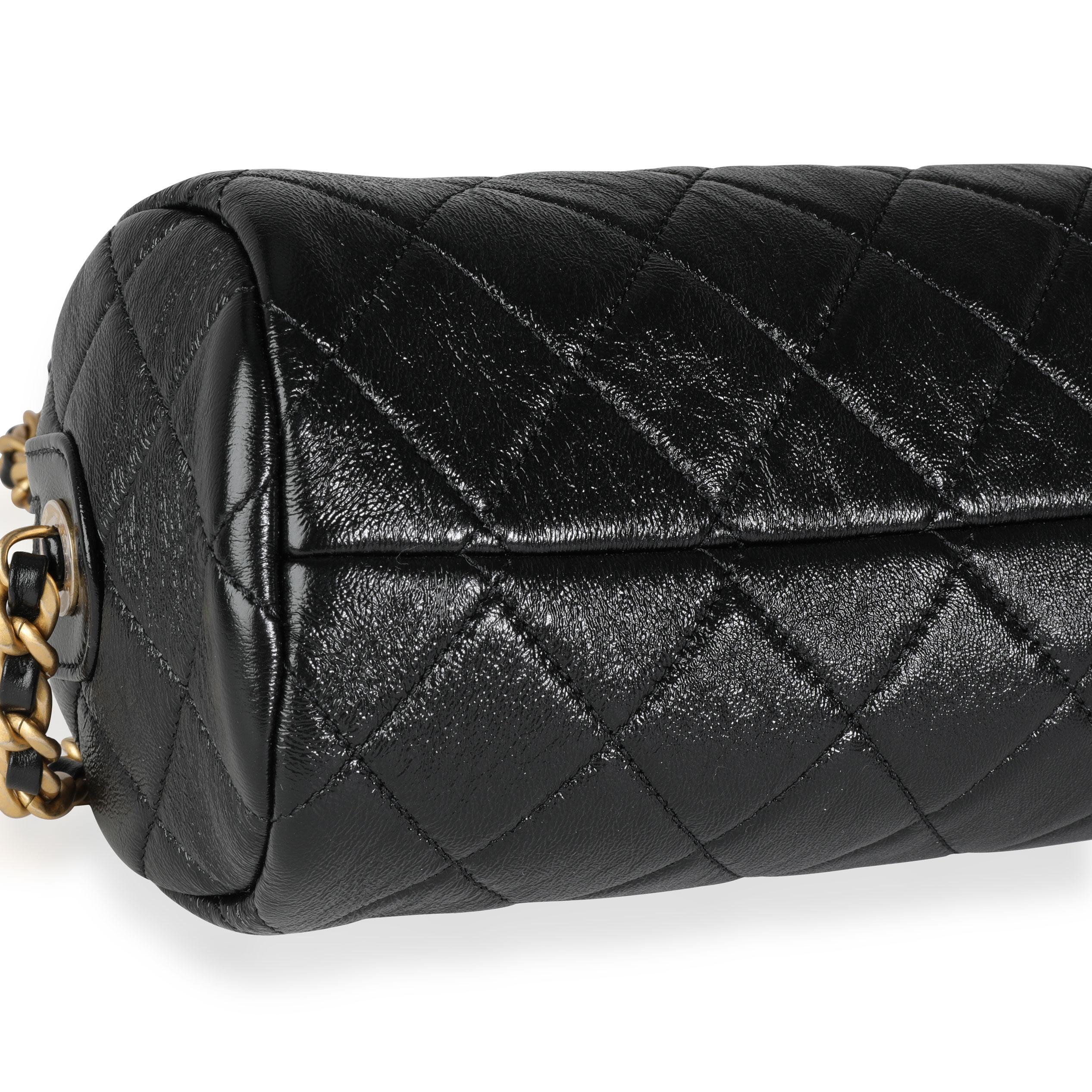 Women's or Men's Chanel Black Quikted Shiny Lambskin Small Fashion Therapy Bowling Bag