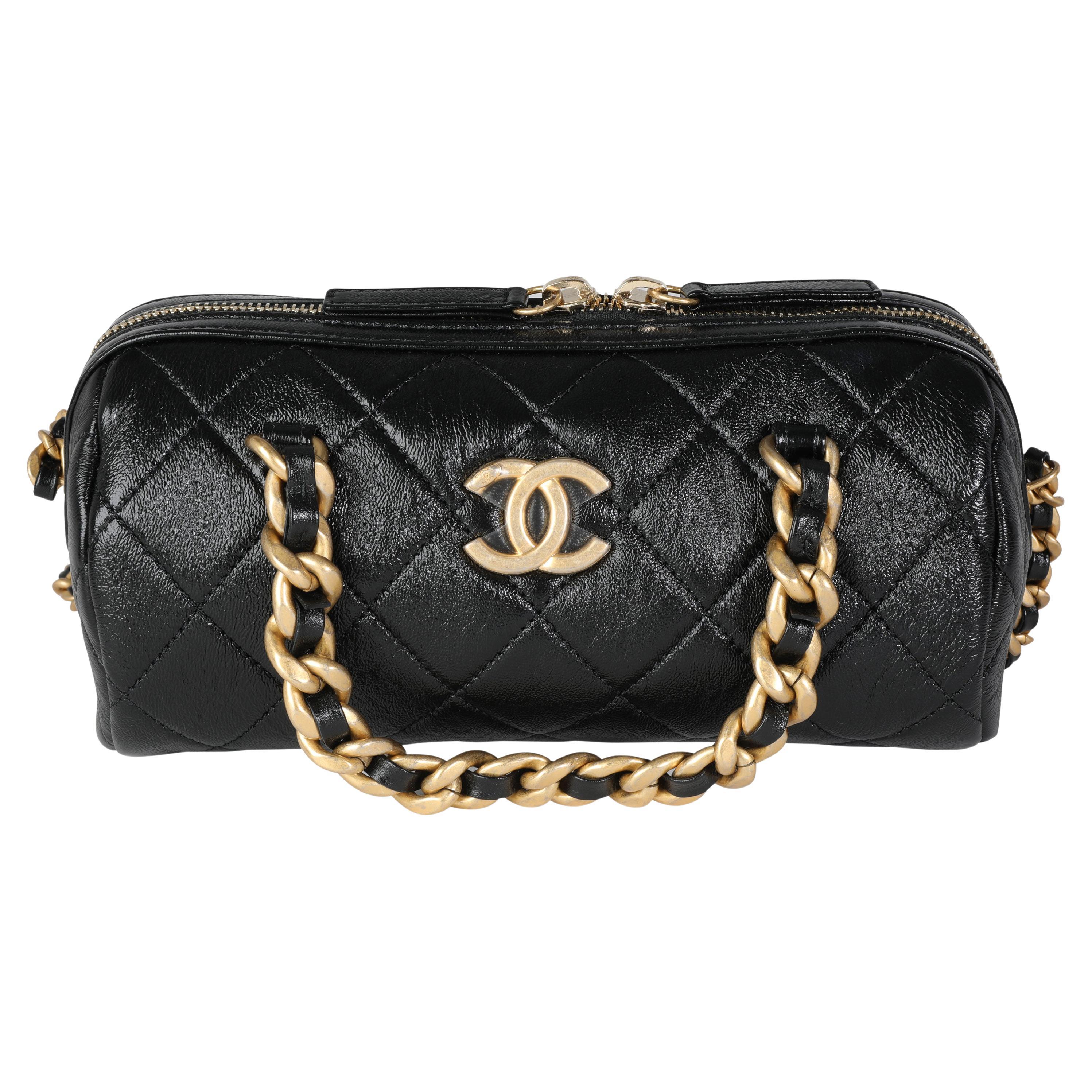 Chanel Black Quikted Shiny Lambskin Small Fashion Therapy Bowling