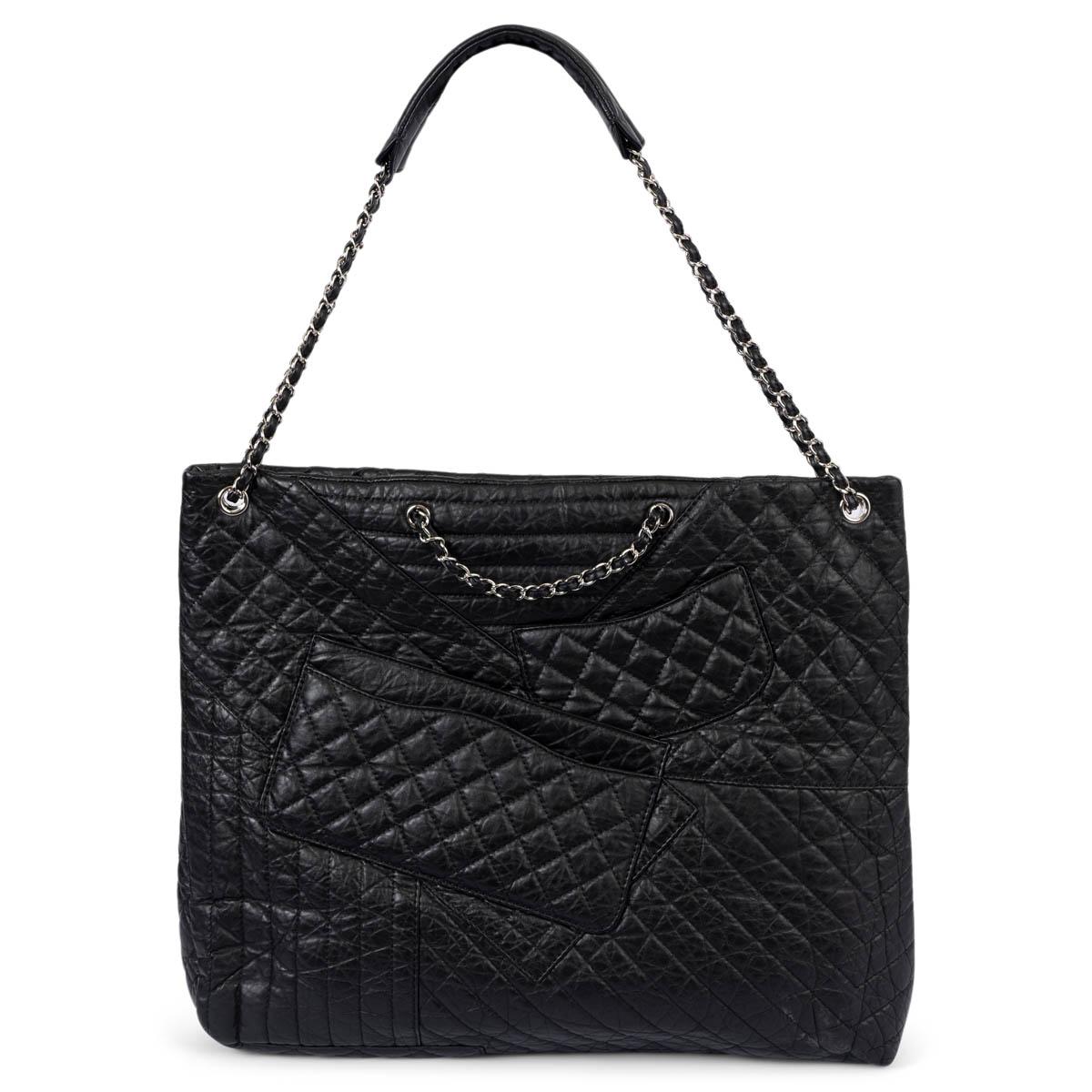 Women's CHANEL black quilted aged calf leather 2010 KARL CABAS Tote Bag For Sale