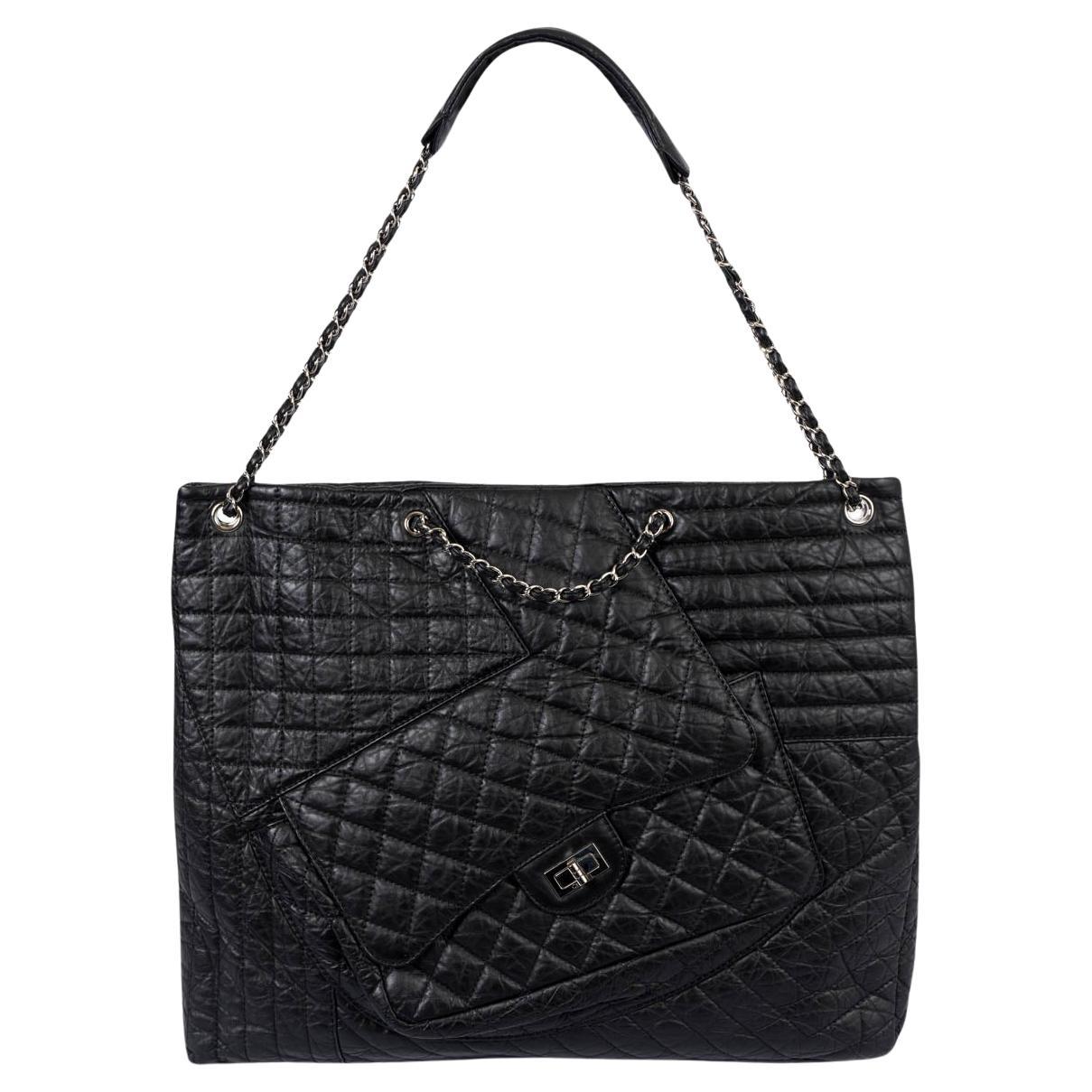 CHANEL black quilted aged calf leather 2010 KARL CABAS Tote Bag For Sale