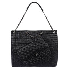 CHANEL black quilted aged calf leather 2010 KARL CABAS Tote Bag