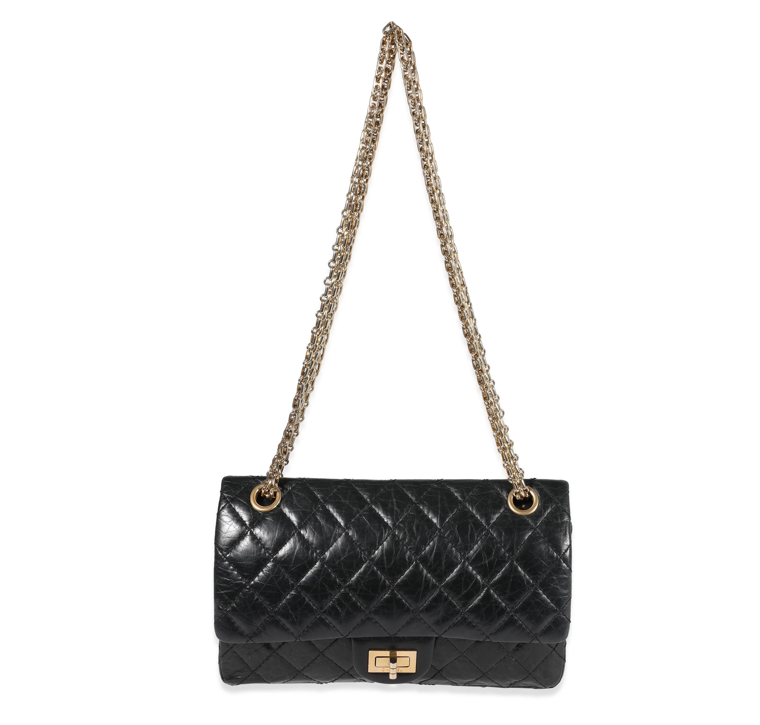 Listing Title: Chanel Black Quilted Aged Calfskin 50th Anniversary Reissue 2.55 225 Double Flap
SKU: 122326
Condition: Pre-owned 
Handbag Condition: Very Good
Condition Comments: Very Good Condition. Exterior scuffing. hardware scratching. Scuffing