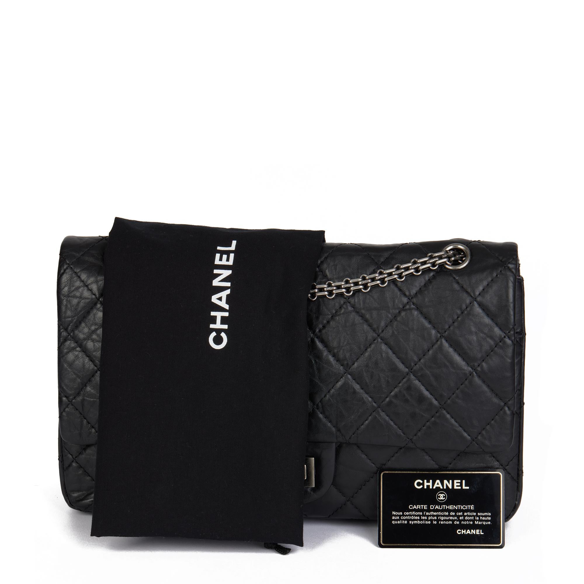CHANEL Black Quilted Aged Calfskin leather 2.55 Reissue 227 Double Flap Bag 8