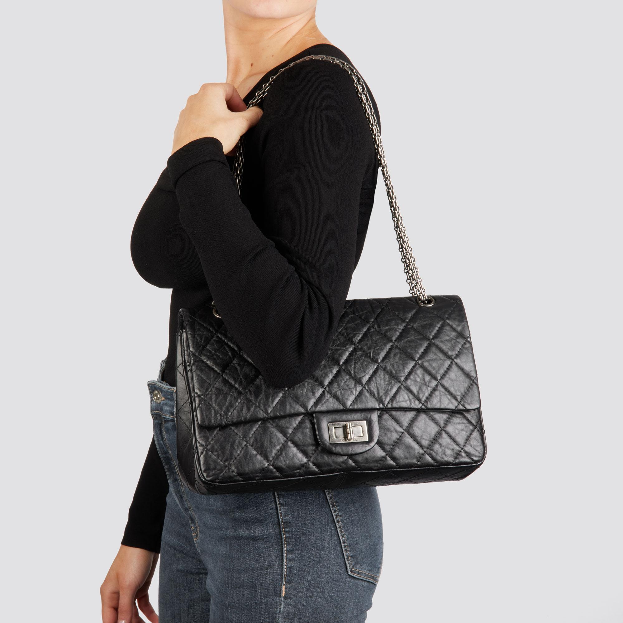 CHANEL Black Quilted Aged Calfskin leather 2.55 Reissue 227 Double Flap Bag 9