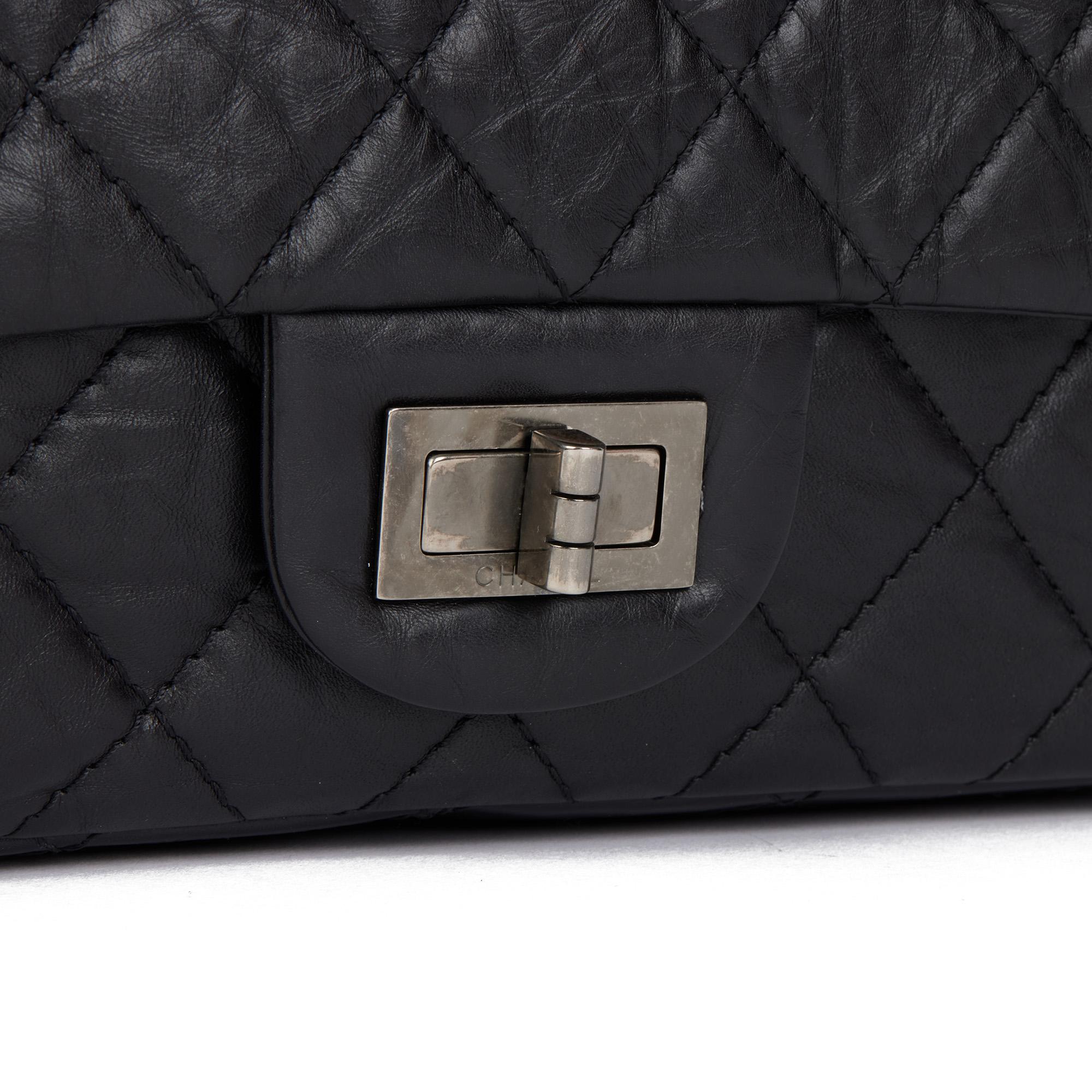 CHANEL Black Quilted Aged Calfskin leather 2.55 Reissue 227 Double Flap Bag 3