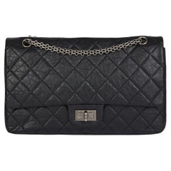 CHANEL Black Quilted Aged Calfskin leather 2.55 Reissue 227 Double Flap Bag