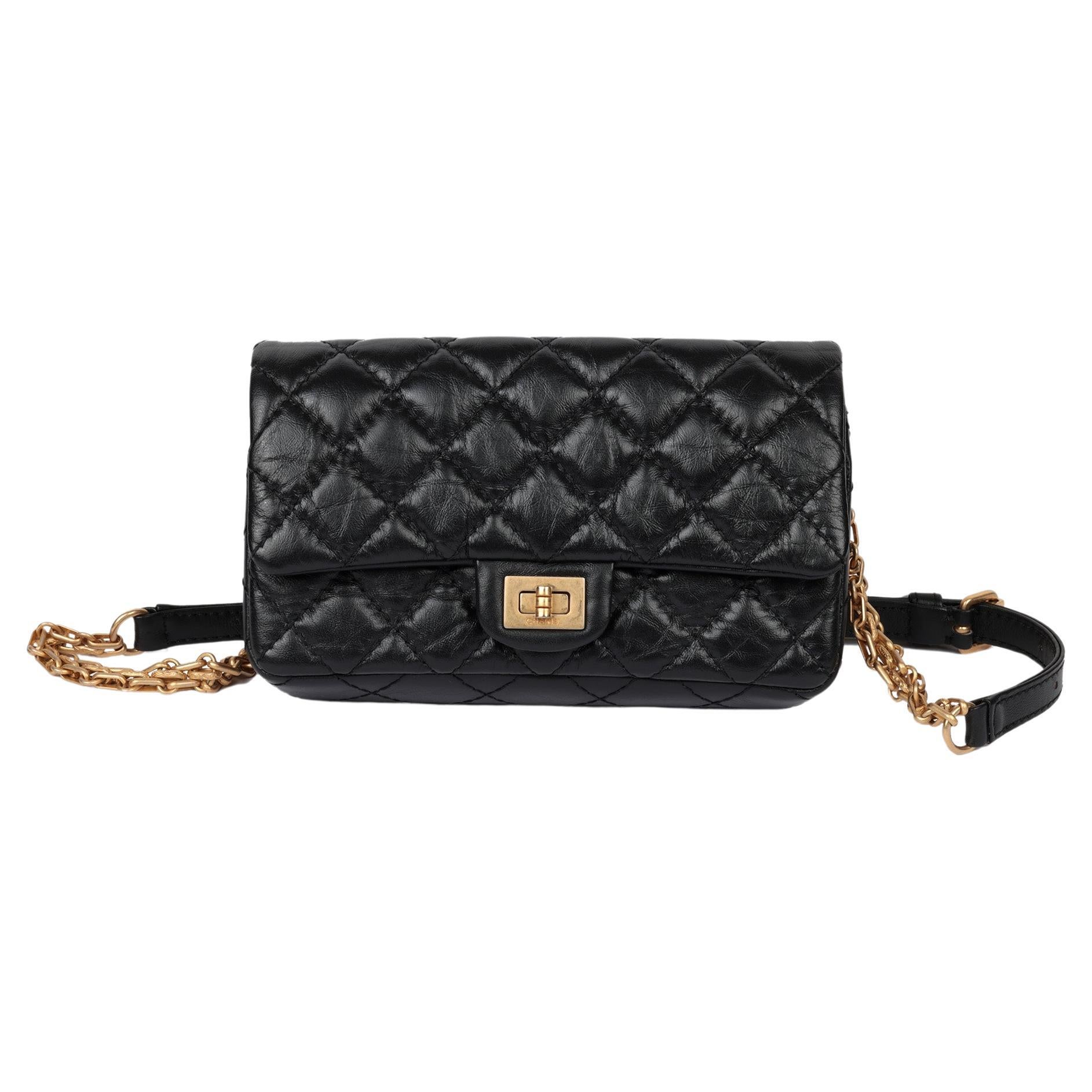 Chanel Black Quilted Aged Calfskin Leather 2.55 Reissue Belt Bag For Sale