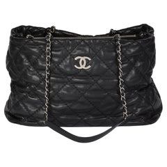 CHANEL Black Quilted Aged Calfskin Leather Classic Shoulder Tote