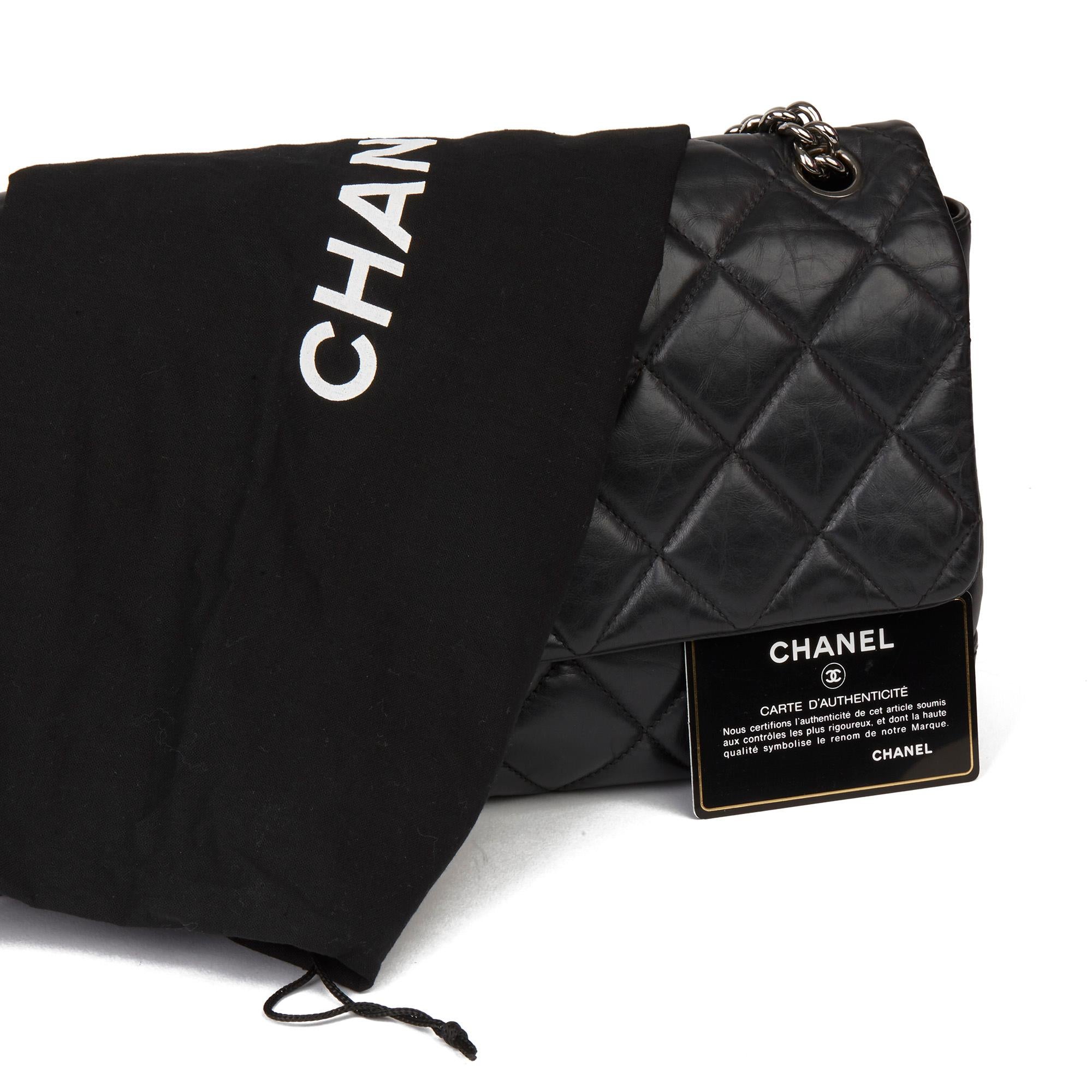 Chanel Black Quilted Aged Calfskin Leather Jumbo Lady Pearly Flap Bag 6
