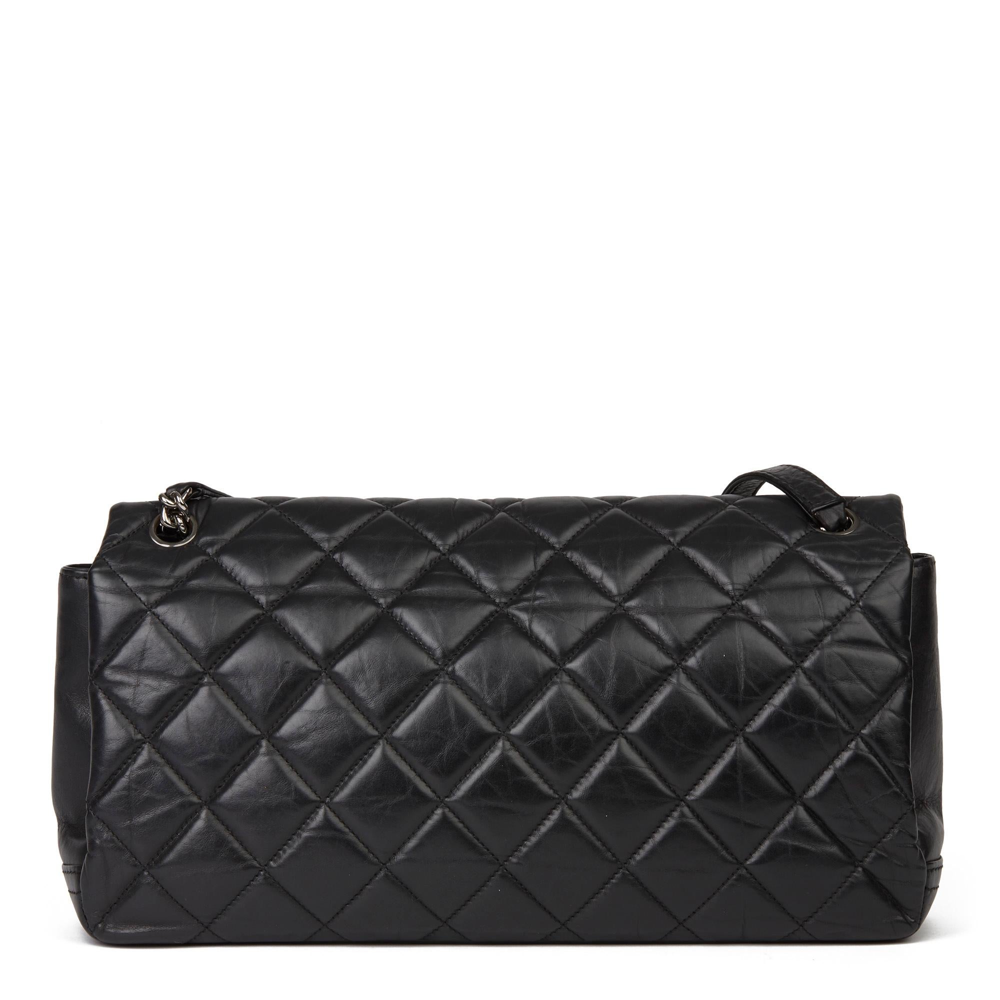 Chanel Black Quilted Aged Calfskin Leather Jumbo Lady Pearly Flap Bag In Excellent Condition In Bishop's Stortford, Hertfordshire