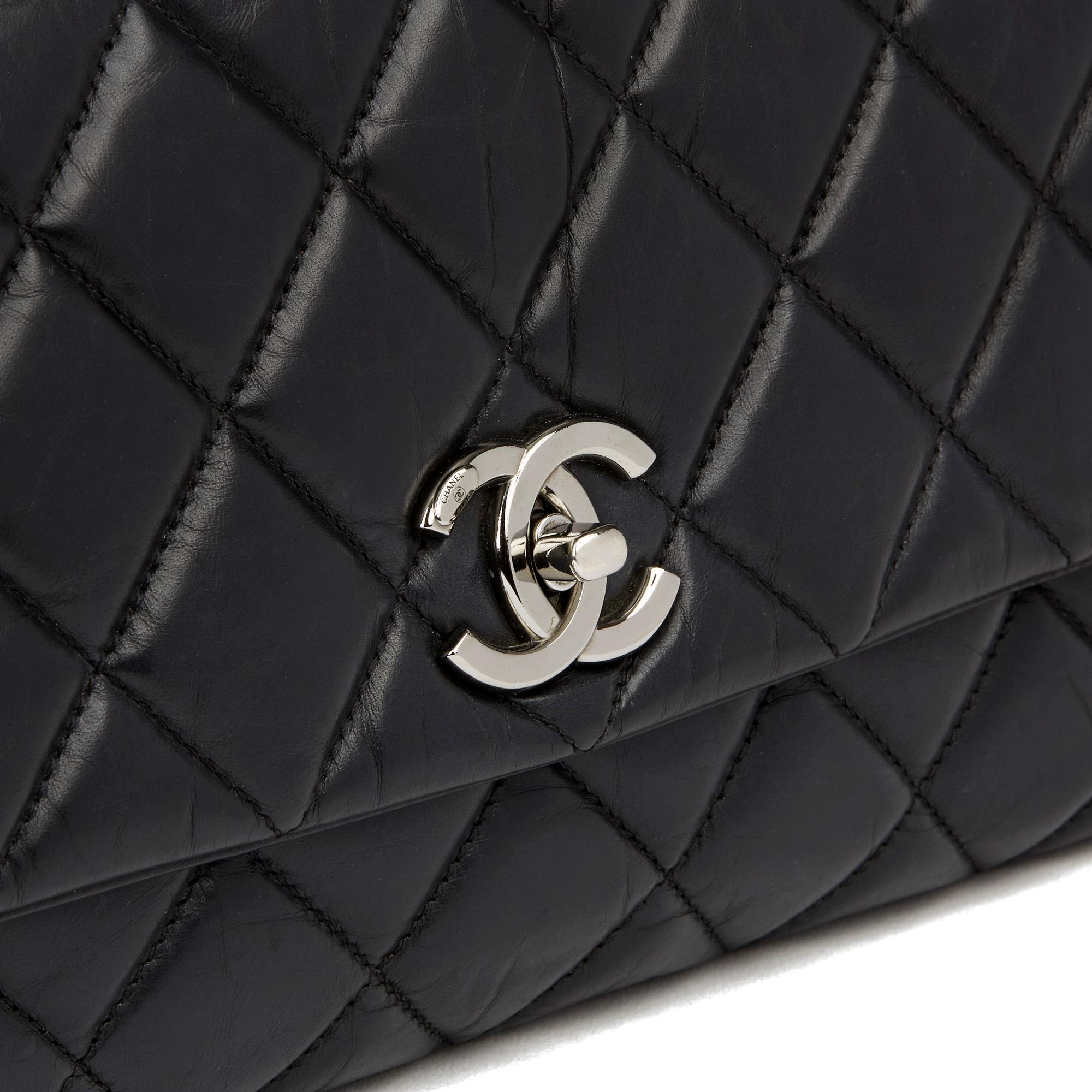 Chanel Black Quilted Aged Calfskin Leather Jumbo Lady Pearly Flap Bag 1