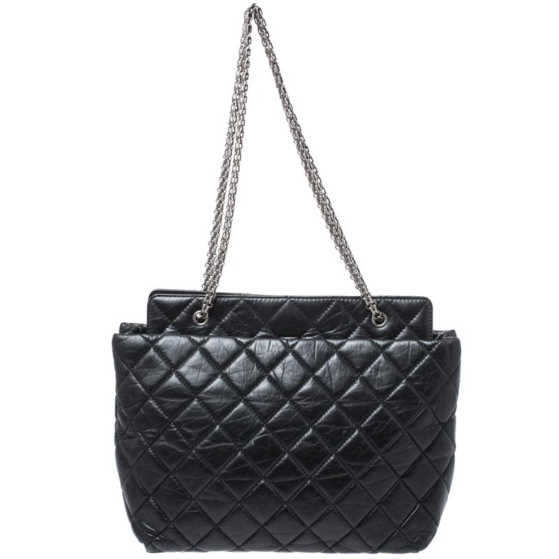 Chanel Black Quilted Aged Calfskin Leather Large Reissue Tote at ...
