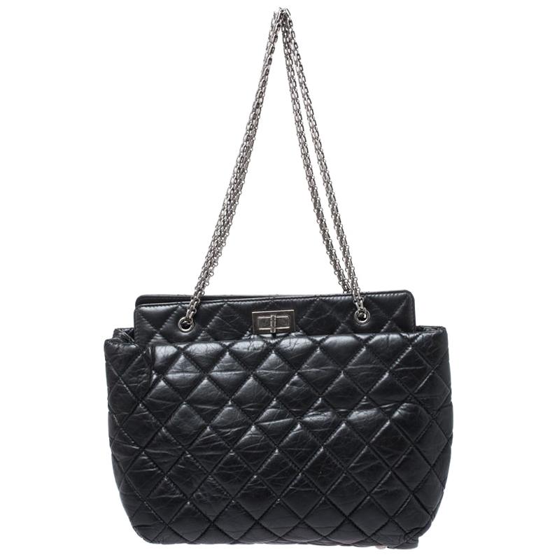 Chanel Black Quilted Aged Calfskin Leather Large Reissue Tote at ...